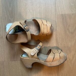 Swedish Hasbeens Tan Leather Mules